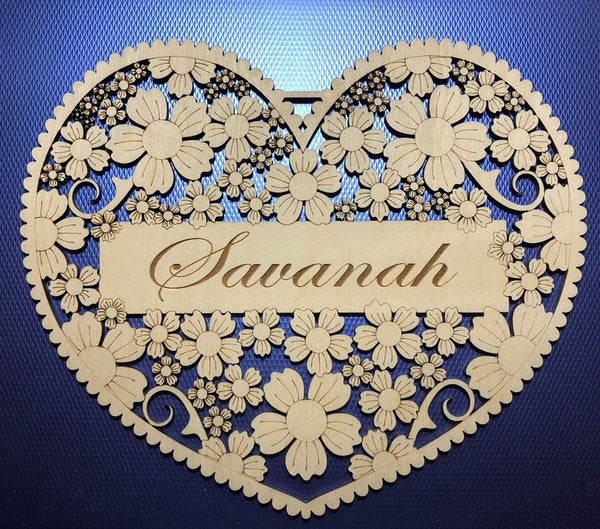 Personalised Floral Heart 200mm tall