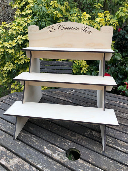 Sturdy Slot Together hatchback flatpack Shelves. 3 Tier TableTop Craft Exhibitors Display Shelves.