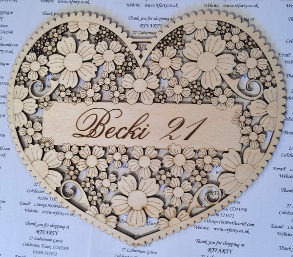 Personalised Floral Heart 200mm tall