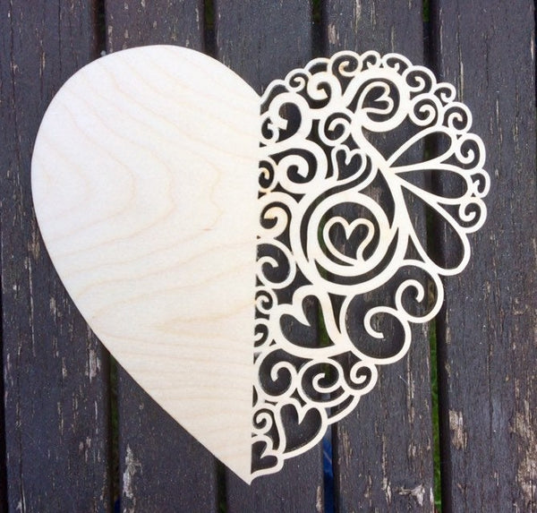 Heart design decoupage pyrography 200mm tall (03)